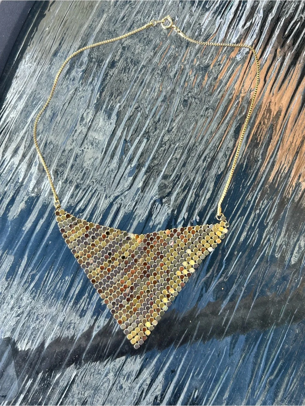 Vintage 1970’s Dead-Stock Hong Kong 2-Tone Mesh Bib Necklace